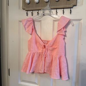 Pink Lily Gingham Ruffle Blouse